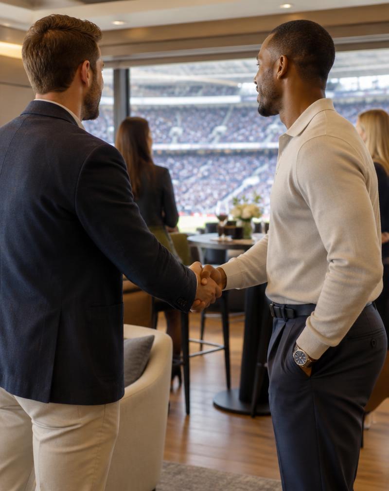 A guest meeting an athlete at a stadium